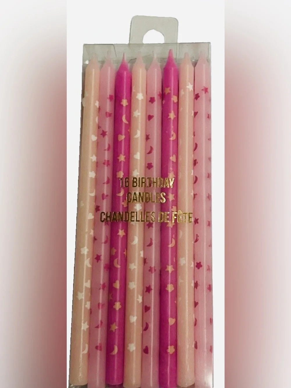 New 16 Pink Birthday Candles Hearts Moon Stars Flowers Meri Meri Candle
